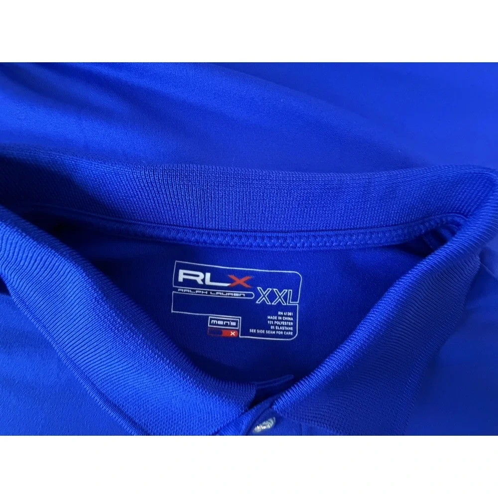 RLX Ralph Lauren Mens XXL Blue Golf Polo Shirt Athleisure Sport Casual Oldestone